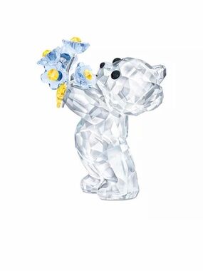 Swarovski Kris Clear Crystal Bear with Blue and Yellow Flowers